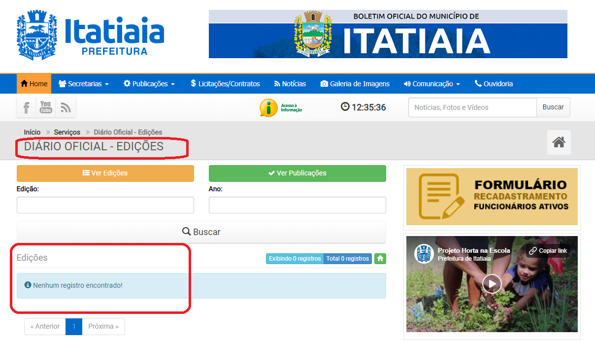 Itatiaia: mesmo gastando cerca de R$ 3,5 milhões com publicações Prefeitura mão disponibiliza edições do diário oficial