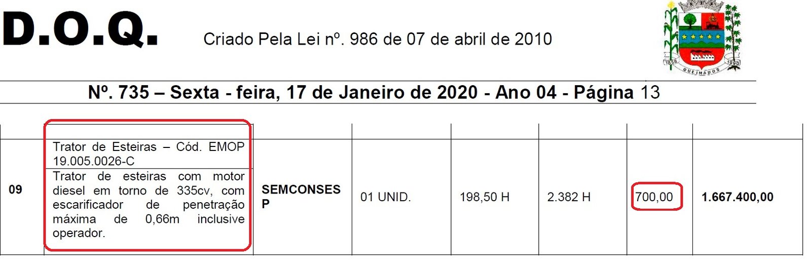 Queimados: Prefeitura vai pagar R$ 700 por hora trabalhada de trator