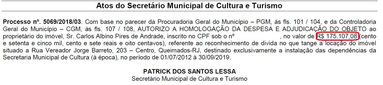Queimados: Secretário vai receber R$ 175 mil por aluguel de casa para a Prefeitura, diz ato publicado no diário oficial
