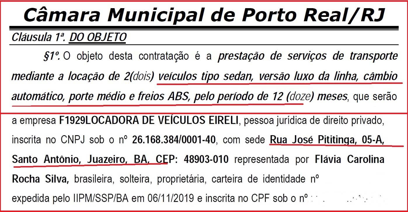 Câmara de Porto Real aluga carros de luxo em empresa localizada a quase dois mil quilômetros do município