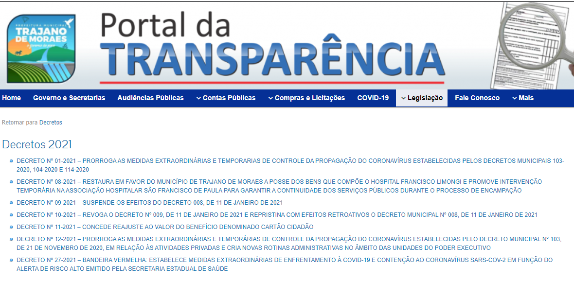 Trajano de Moraes: Prefeito aumenta valor das diárias por ele recebidas em viagens, mas decreto não aparece no Portal da Transparência