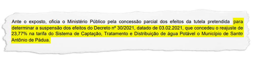 Santo Antônio de Pádua: Promotoria dá parecer contrário ao aumento da tarifa da água cobrada por empresa contratada sem licitação
