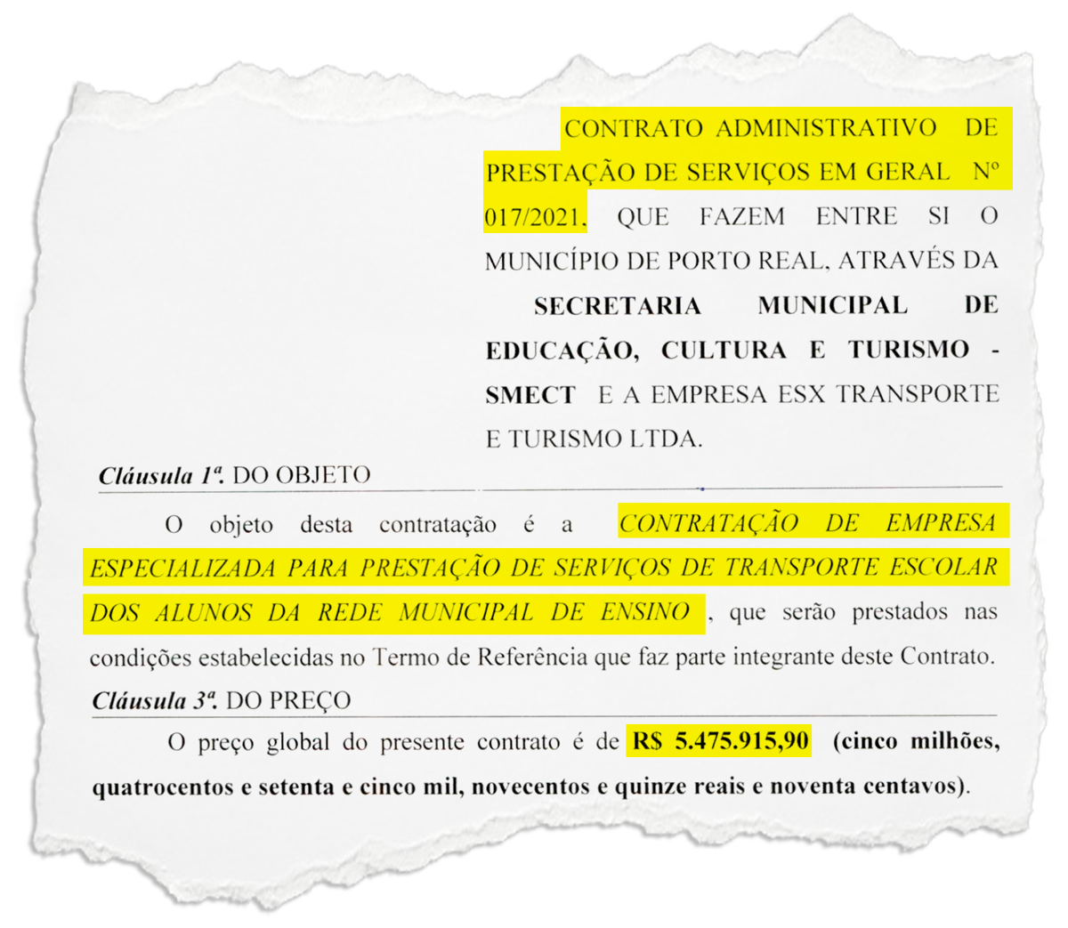 Prefeitura de Porto Real faz contrato de mais de R$ 5 milhões para o transporte de alunos, mas não deixa claro o número de beneficiados e a quantidade de ônibus alugada para prestar o serviço