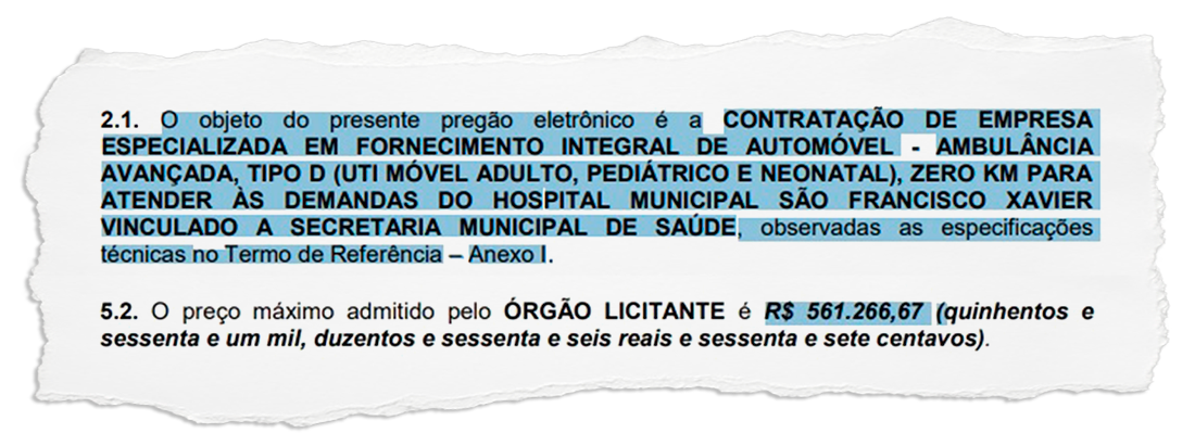 Prefeitura de Itaguaí se propõe pagar R$ 561 mil por uma ambulância