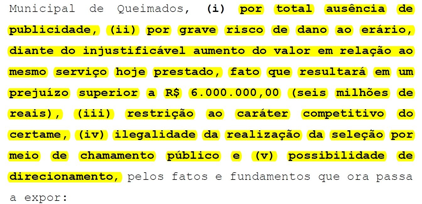 TCE recebe representação contra ato da Prefeitura de Queimados que restringe competitividade, onera em R$ 6 milhões gestão do hospital da cidade e está sob suspeita de direcionamento