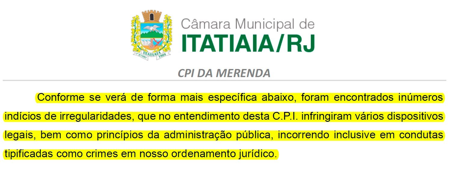 Itatiaia: CPI da Merenda aponta indícios de irregularidades em compra sem licitação e relatório será encaminhado ao Ministério Público