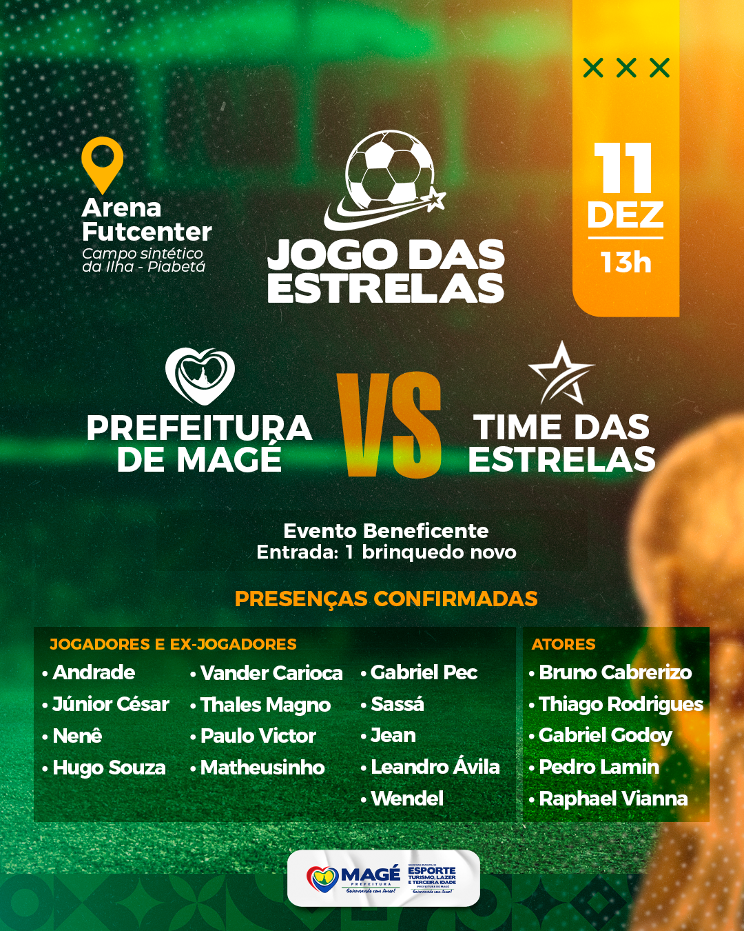 Jogo beneficente reúne atletas e artistas em Magé