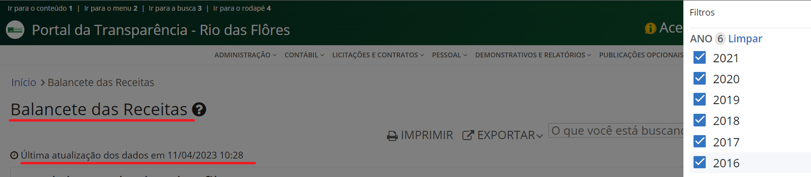 Portal da ‘transparência’ da Prefeitura de Rio das Flores não revela valores arrecadados desde maio  de 2021