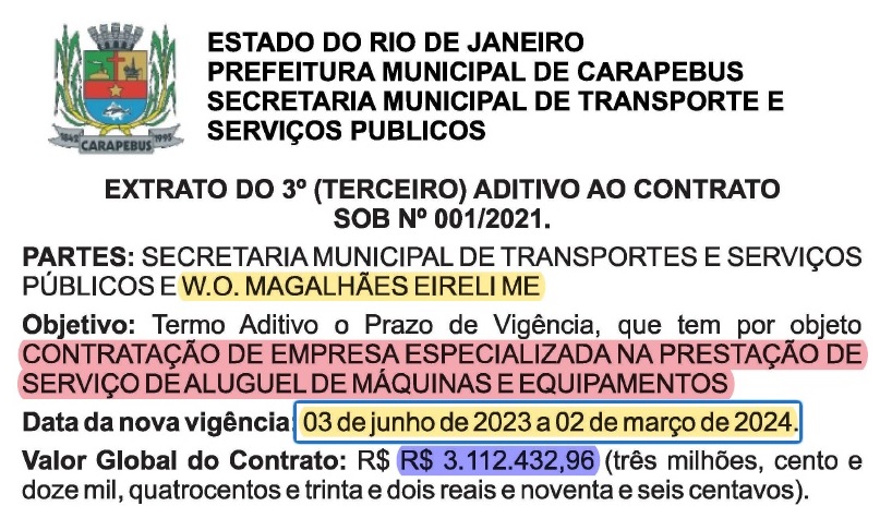 Prefeitura da pequenina Carapebus tem mais contratos para locação de máquinas e caminhões: Pagamentos já feitos passam de R$ 26 milhões e o tamanho da frota não é revelado